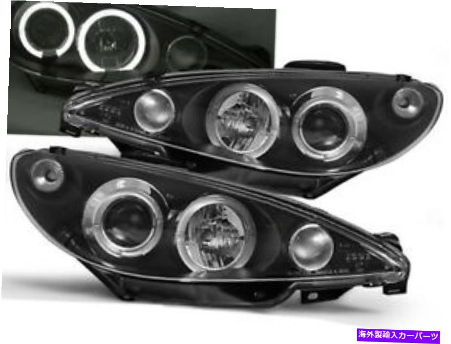 USヘッドライト フェイジョー206 1998 2002年2002年VR-1484天使の目の黒 Headlights for Peugeot 206 1998 1999 2000 2001 2002 VR-1484 Angel Eyes Black