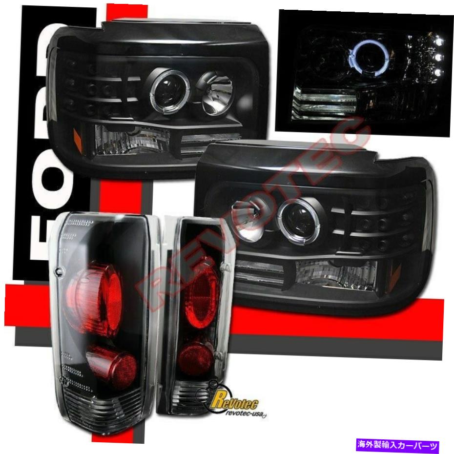 USヘッドライト 92 93 94 95 96フォードF-150 Bronco Haloプロジェクターヘッドライト＆テールライトブラック 92 93 94 95 96 Ford F-150 Bronco Halo Projector Headlights & Tail Lights Black