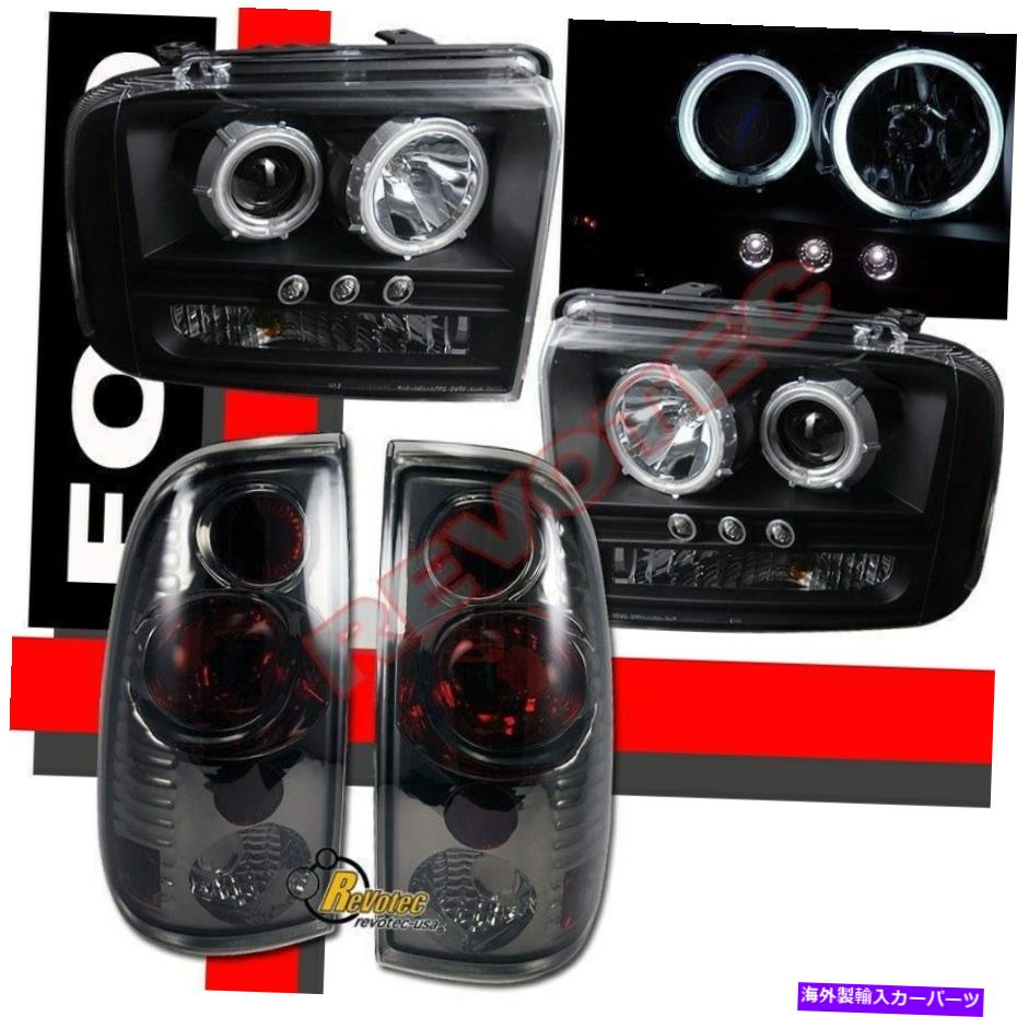 USヘッドライト 05-07フォードF250 F350ピックアップブラックG3ハロープロジェクターヘッドライト+テールライト 05-07 Ford F250 F350 Pickup Black G3 Halo Projector Headlights + Tail Lights