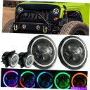 USヘッドライト Jeep Trangler 2007-2018 Halo 7 039 039 LEDヘッドライトRGBライト＆4 039 039 フォグコンボキット For Jeep Wrangler 2007-2018 Halo 7 039 039 LED Headlight RGB Light 4 039 039 Fog Combo Kit