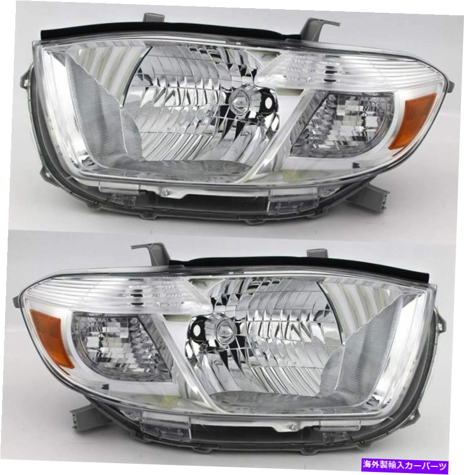 USヘッドライト 08-10トヨタハイランダークロームハウジング+アンバーコーナーヘッドライトセットペア For 08-10 Toyota HighLander Chrome Housing + Amber Corner HeadLights set pair