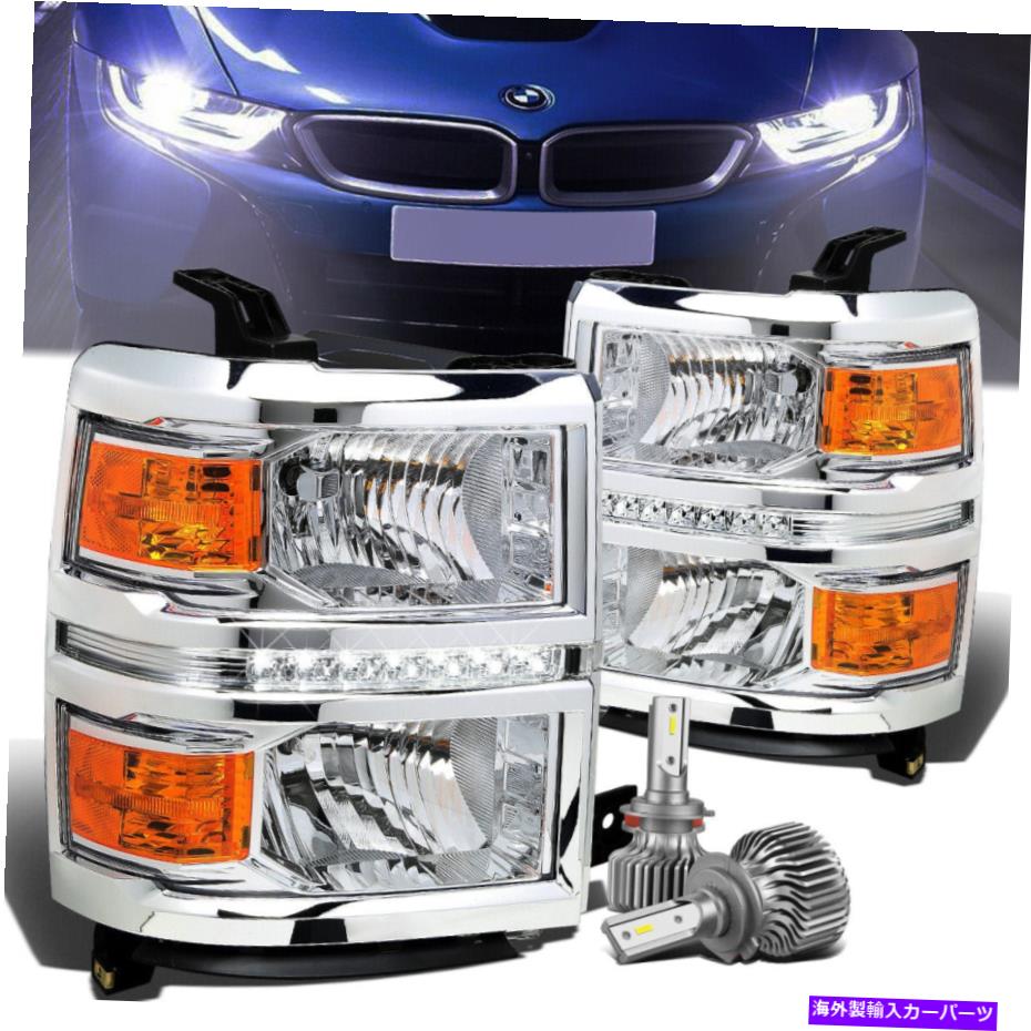 USإåɥ饤 ϥDRLإåɥ饤+LED HIDå14~15ܡС CHROME HOUSING DRL SIGNAL HEADLIGHTS+SLIM LED HID KIT FOR 14-15 CHEVY SILVERADO