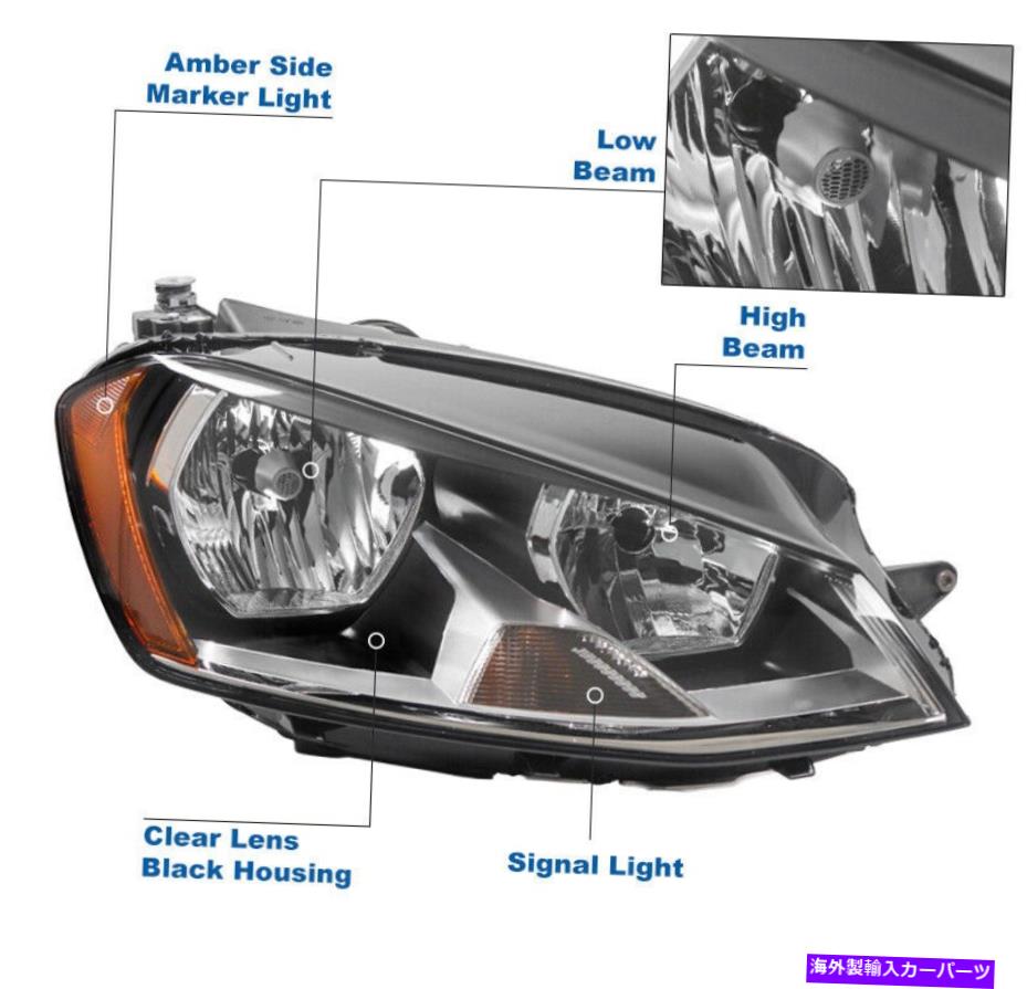 USヘッドライト 2015-2017フォルクスワーゲンゴルフ/ GTI MK7ハロゲンブラックヘッドライトW / BLUE LED DRLキット For 2015-2017 Volkswagen Golf/GTI Mk7 Halogen Black Headlight w/Blue LED DRL Kit【並行輸入品】