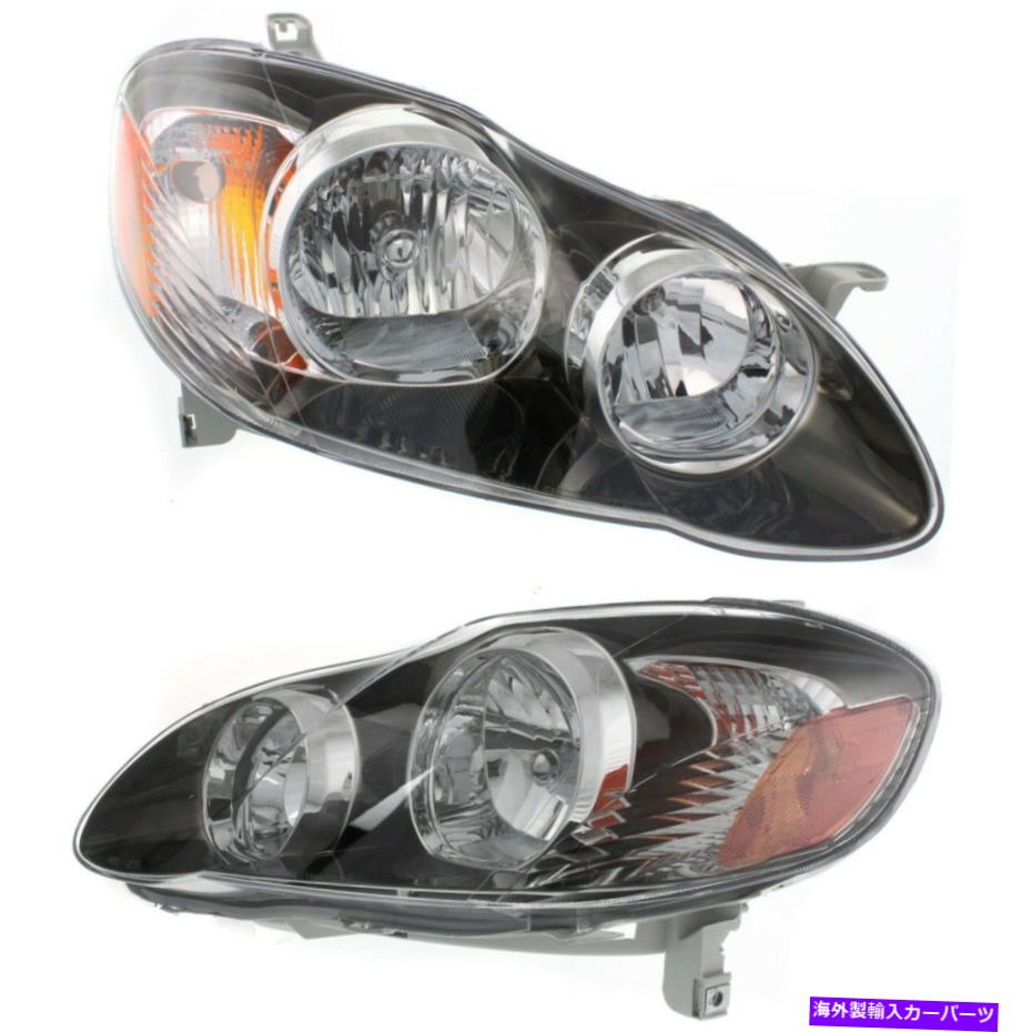 USヘッドライト Headlight 2005-2008トヨタカローラ左右の黒インテリア2PC Headlight Set For 2005-200..
