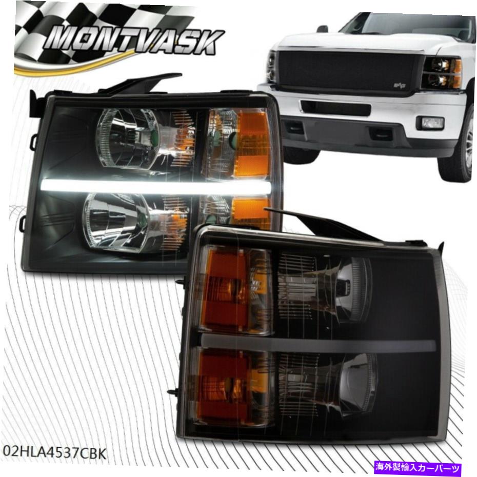USヘッドライト 2007-2013シボリーSilveradoのためのled DRLストリップクリア/ブラックアンバーコーナーヘッドライト LED DRL Strip Clear/Black Amber Corner Headlights For 2007-2013 Chevy Silverado