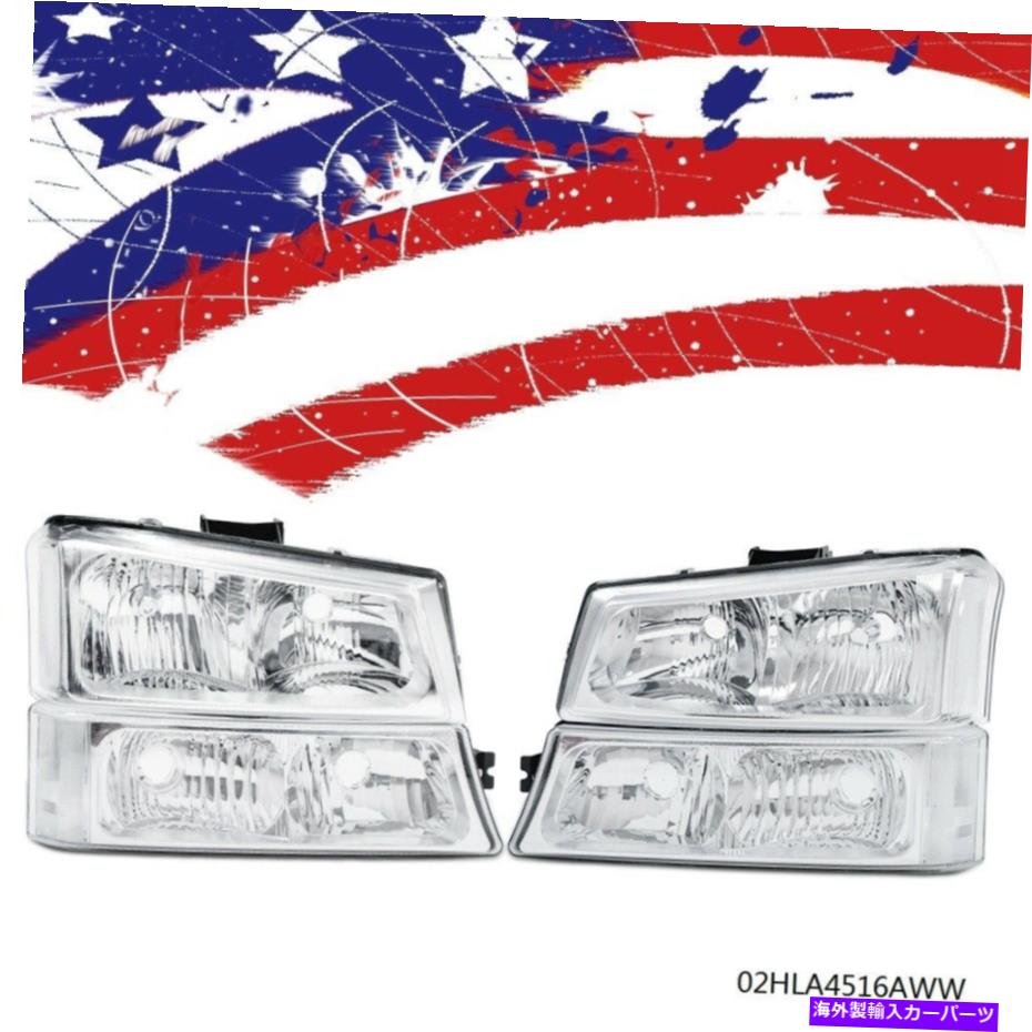 USヘッドライト 03-06 Chevy Silverado Chromeクリアコーナーヘッドライト+シグナルバンパーランプN For 03-06 Chevy Silverado Chrome Clear Corner Headlights + Signal Bumper Lamps N