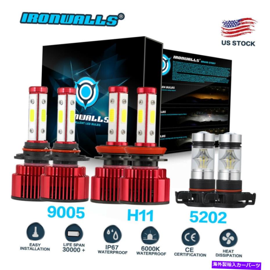 USヘッドライト 6倍9005 H11 LEDヘッドライト+ 5202フォグライトシボレーSilverado 2500 3500 2007年18 6x 9005 H11 LED Headlight + 5202 Fog Light for Chevy Silverado 2500 3500 2007-18