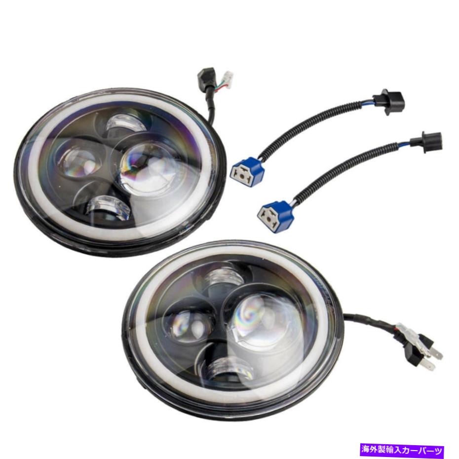 USヘッドライト 2セット前面LED角度目ヘッドライト7インチH4-H13ランドローバー用ジープ 2 Set Front LED Angle Eyes Headlights 7 Inch H4-H13 For Jeep For Land Rover