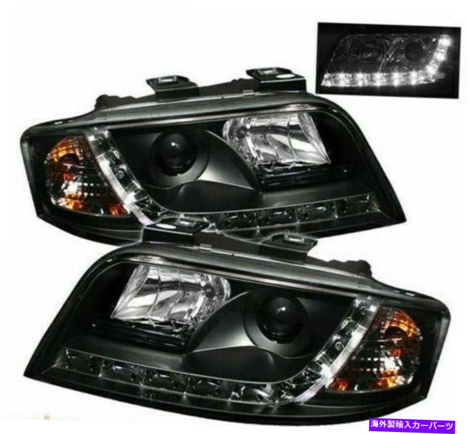 USإåɥ饤 եå02-04ǥA6֥åR8DRLLEDȥåץץإåɥ饤 Fits 02-04 Audi A6 Black R8 Style DRL Daylight LED Strip Projector Headlights