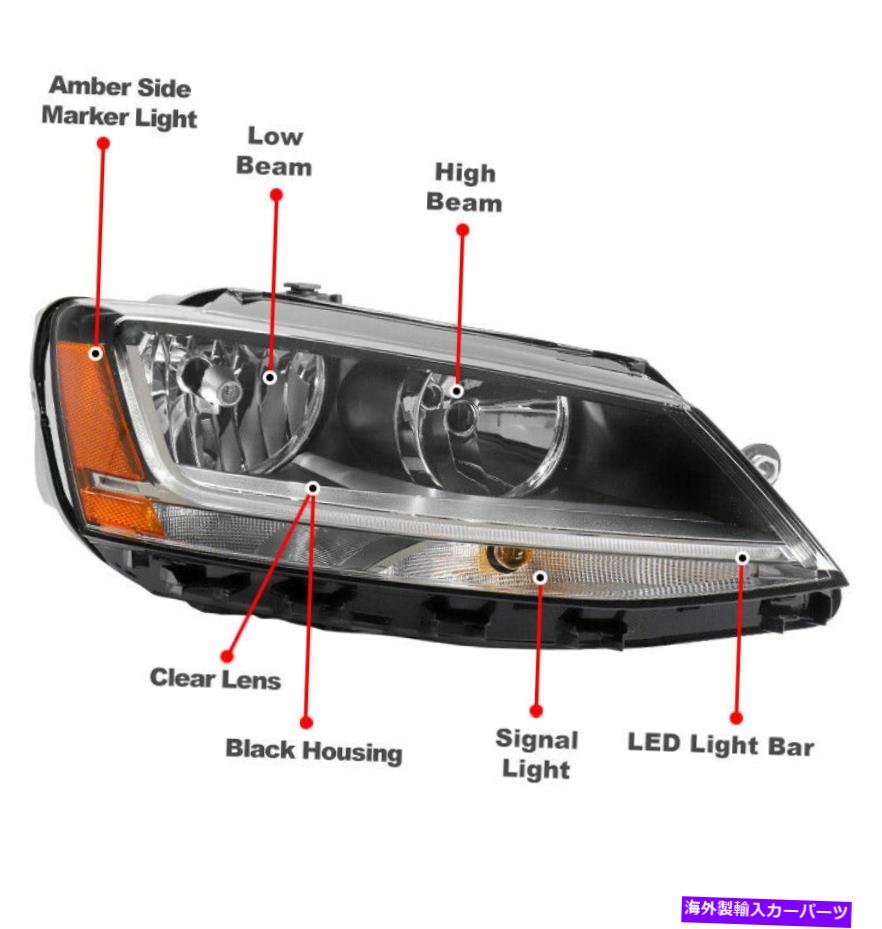 USヘッドライト 17-18フォルクスワーゲンジェットLEDチューブハロゲンヘッドライトヘッドランプクロー..