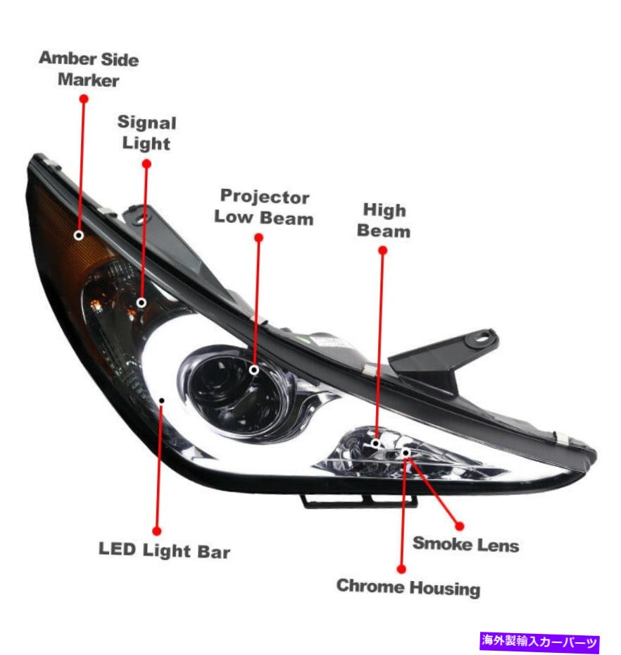 スモークヘッド 43 USヘッドライト 11-14 Sonata LEDチューブプロジェクタースモークヘッドライトヘッドランプW / BLUE DRL信号 For