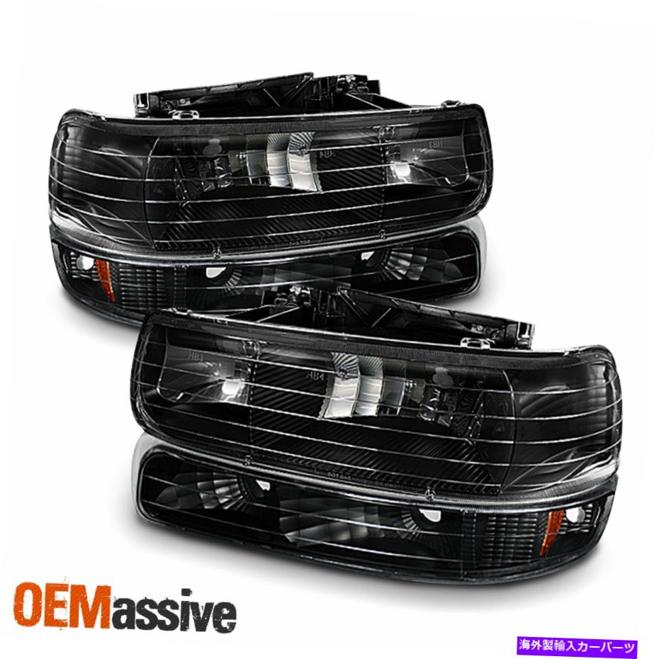 USテールライト 1999年から2002年のシボレーSilverado 00-06郊外タホブラックヘッドライト+バンパーランプ For 1999-2002 Chevy Silverado 00-06 Suburban Tahoe Black Headlights+ Bumper Lamp