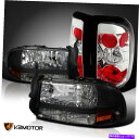 USテールライト 1997年から2004年のDodge Dakota Black 1pcスタイルのヘッドライト+クリアリアテールランプ For 1997-2004 Dodge Dakota Black 1PC Style Headlights+Clear Rear Tail Lamps(2)
