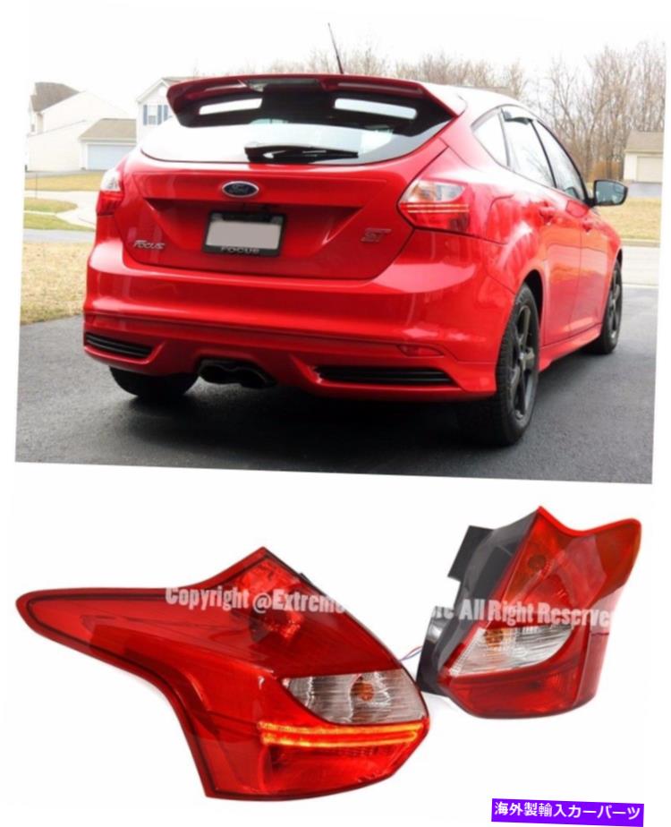 USテールライト 12-14フォードのフォーカスハッチバックのためのユーロEDMスタイルの赤いクロムLEDストリップテールライト EURO EDM Style Red Chrome LED Strip Tail Lights For 12-14 Ford Focus Hatchback