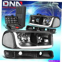 USヘッドライト 1999年から2007年GMC Sierra LED DRL L-BARヘッドライトバンパーランプ+ツールブラック/クリア FOR 1999-2007 GMC SIERRA LED DRL L-BAR HEADLIGHTS BUMPER LAMP+TOOLS BLACK/CLEAR