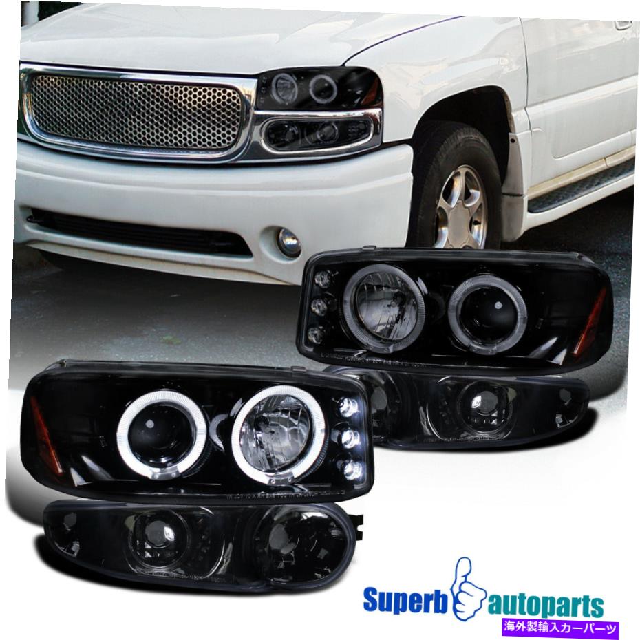 USإåɥ饤 2000-2006顦ǥʥꡦϥץإåɥ+Хѡ׸Τ For 2000-2006 Sierra Denali Halo Projector Headlamps+Bumper Lamps Glossy Black