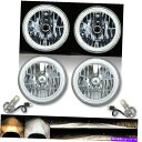 USヘッドライト 7 "ホワイトSMD LEDハローエンジェルアイクリスタルヘッドライト&H4 6500K LEDバルブペア 7" White SMD LED Halo Angel Eye Crystal Clear Headlight & H4 6500k LED Bulb Pair