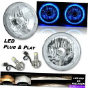 USヘッドライト 7 "青いLEDハローエンジェルアイ12VヘッドライトヘッドランプW / 6K LED H4電球ペア 7" Blue LED Halo Angel Eye 12V Headlight Headlamp w/ 6k LED H4 Light Bulbs Pair