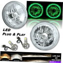 USヘッドライト 7 "グリーンLEDハローエンジェルアイヘッドライト6K LED電球ペアフィットジープラングラー 7" Green LED Halo Angel Eye Headlight 6k LED Light Bulbs Pair Fits Jeep Wrangler