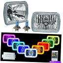 USヘッドライト 7x6 "色の変更RGB SMD LEDハローエンジェルアイヘッドライトハロゲン電球ペア 7X6" Color Change RGB SMD LED Halo Angel Eye Headlight Halogen Light Bulb Pair