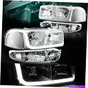 USヘッドライト ChromeクリアDRL LEDヘッドライト+バンパーランプ4PC Fit 02-06 GMC Sierra 1500 Denali CHROME CLEAR DRL LED HEADLIGHTS+BUMPER LAMP 4PC FIT 02-06 GMC SIERRA 1500 DENALI