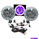 USヘッドライト 7 "紫色の穂軸LEDハローエンジェルアイヘッドランプヘッドライトH4 HID 6000K電球ペア 7" Purple COB LED Halo Angel Eye Headlamp Headlight H4 HID 6000K Light Bulb Pair