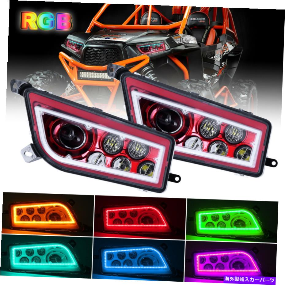 USヘッドライト 2個の赤いATV LEDヘッドライトHalo RGB DRL for Polaris General Rzr 900 900 S XP 1000 2PC RED ATV LED Headlights Halo RGB DRL For Polaris General RZR 900 900S XP 1000