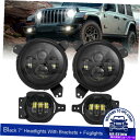 USヘッドライト 7 ''ラウンドLEDヘッドライト+マウントリング4 ''ジープラングラーJL 2018用フォグライト 7'' Round LED Headlights +Mounting Ring 4'' Fog Lights for Jeep Wrangler JL 2018