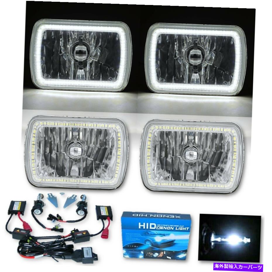 USヘッドライト 7x6 "ホワイトSMD LEDハローエンジェルアイヘッドライト6000K 6KホワイトHID電球ペア 7X6" White SMD LED Halo Angel Eye Headlight 6000K 6K White HID Light Bulb Pair