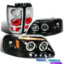 USヘッドライト 97-03フォードF150磨かれた黒色LED Haloプロジェクターヘッドライト+テールランプ For 97-03 Ford F150 Polished Black LED Halo Projector Headlights+Tail Lamps