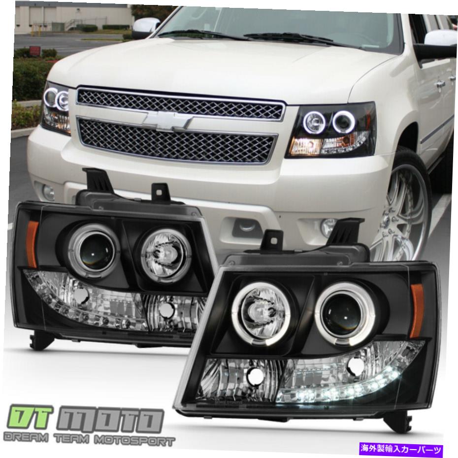 USヘッドライト BLK 2007-2014シボレ郊外タホアバ??ランシェLED Haloプロジェクターヘッドライトランプ Blk 2007-2014 Chevy Suburban Tahoe Avalanche LED Halo Projector Headlights Lamps