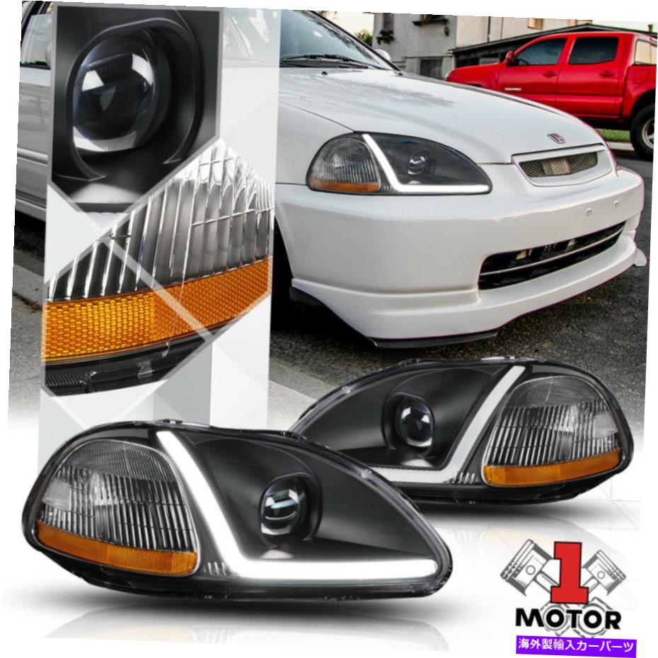 USإåɥ饤 /ꥢץإåɥ饤LEDСDRLῧΥʥΤ96-98ۥӥå Black/Clear Projector Headlight LED BAR DRL Amber Signal for 96-98 Honda Civic