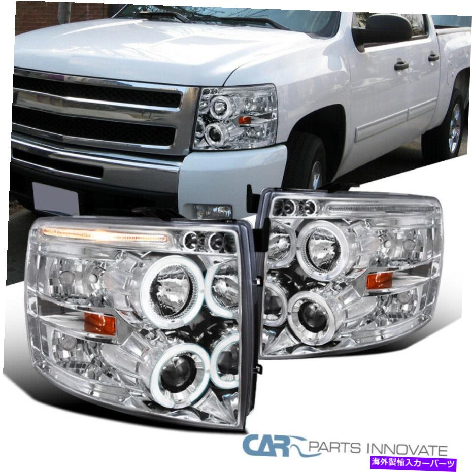 USإåɥ饤 Chevy 07-14 Silverado LED Haloꥢץإåɥ饤ȥإåɥץڥ For Chevy 07-14 Silverado LED Halo Clear Projector Headlights Head Lamps Pair