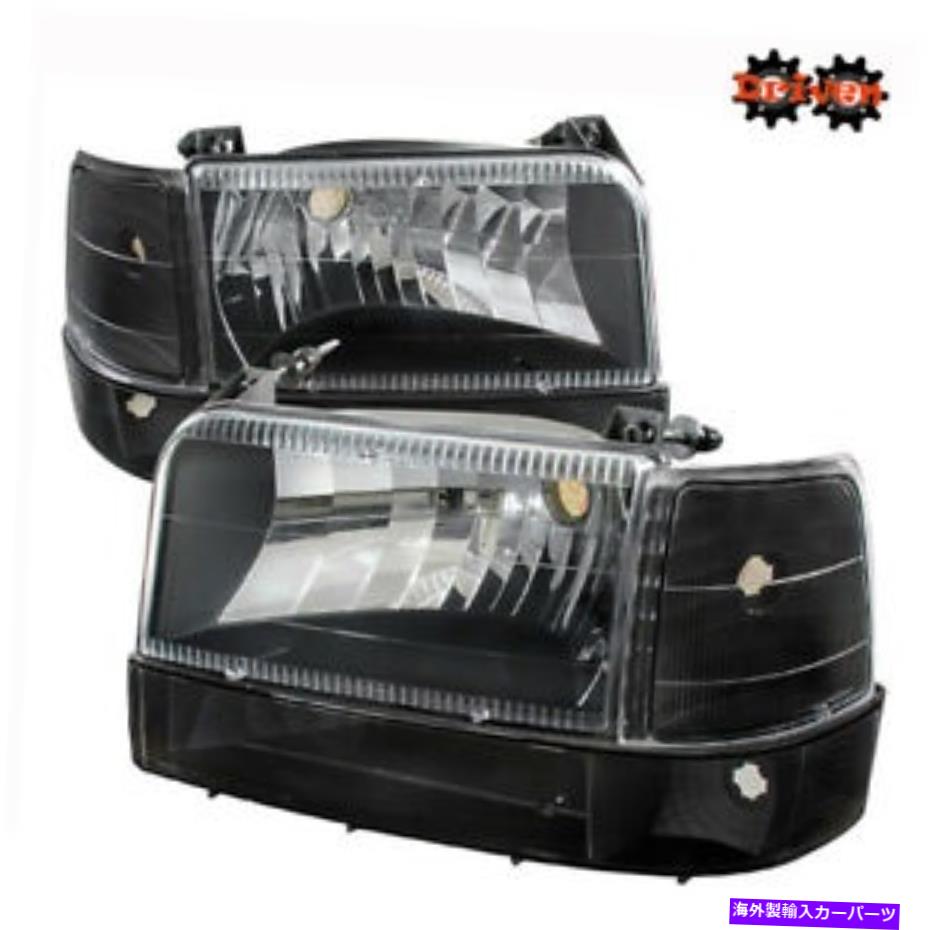 USヘッドライト 92-96フォードブロンコF150 F250 F350ブラックハウジングヘッドライト+コーナー+ターン信号 92-96 Ford Bronco F150 F250 F350 Black Housing Headlights + Corner + Turn Signal