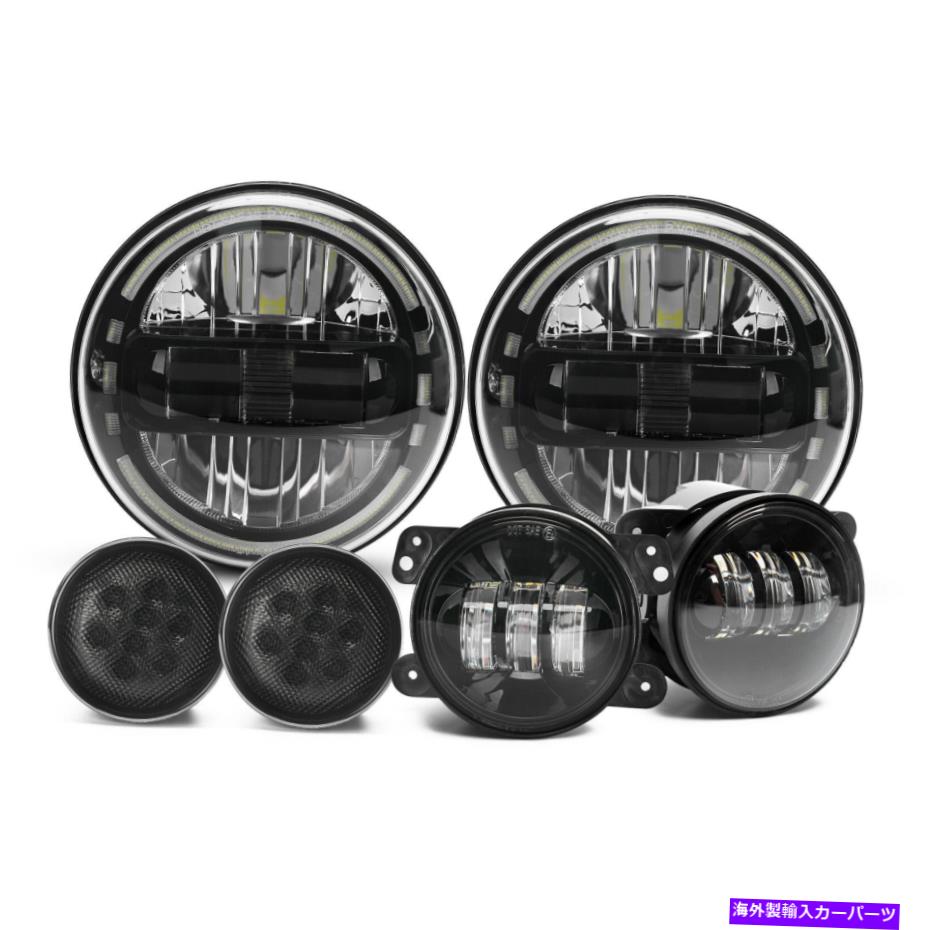 USヘッドライト JEEP wrangler JK JKU 2007-2017ラウンドハローLEDヘッドライトフォグターンランプコンボ For Jeep Wrangler JK JKU 2007-2017 Round Halo LED Headlights Fog Turn Lamp Combo