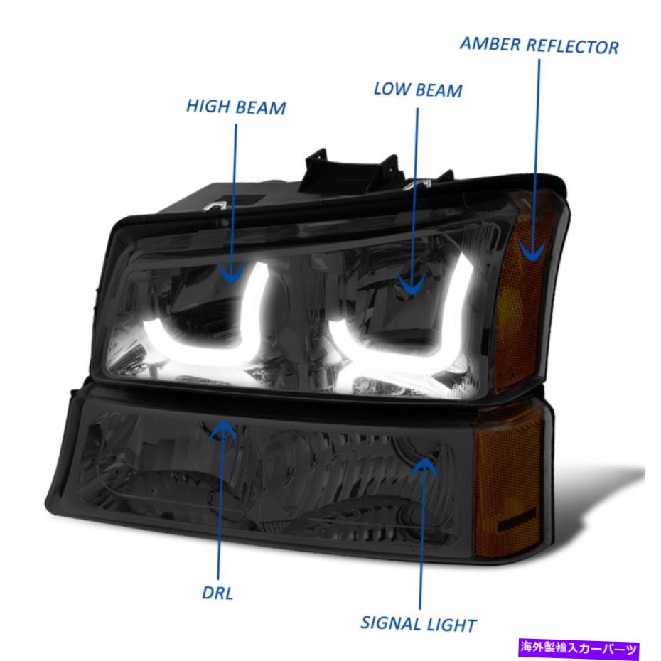 USヘッドライト 03-07 Silverado Avalanche LED J-Haloヘッドライトランプの交換/琥珀色 For 03-07 Silverado Avalanche LED J-Halo Headlight Lamp Replacement Smoked/Amber