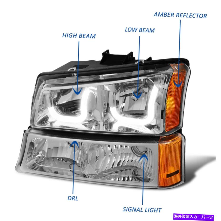 USヘッドライト 03-07 Silverado Avalanche LED J-Haloヘッドライトランプの交換クローム/琥珀色 For 03-07 Silverado Avalanche LED J-Halo Headlight Lamp Replacement Chrome/Amber