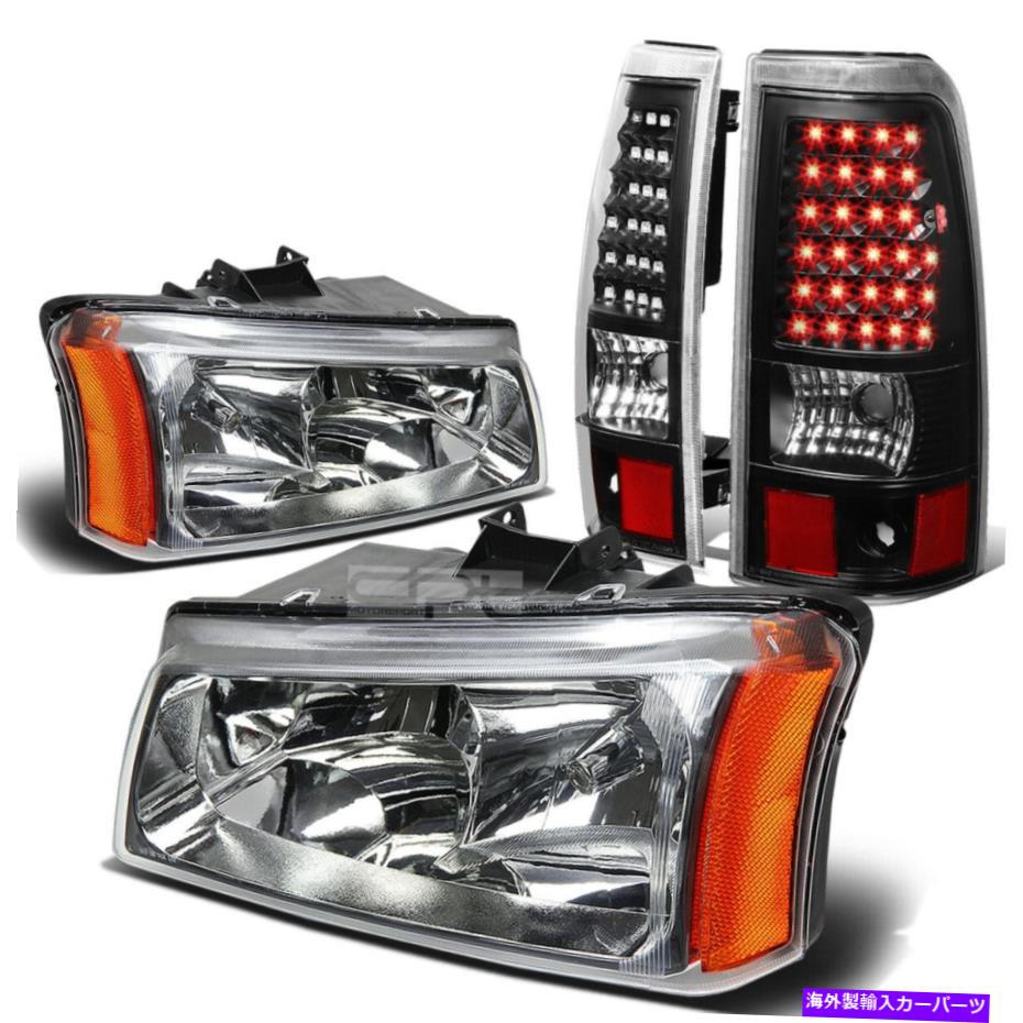 USヘッドライト 03-07 Silverado Chromeクリスタルヘッドライト+コーナー+ブラックLEDテールライト/ランプ FOR 03-07 SILVERADO CHROME CRYSTAL HEADLIGHT+CORNER+BLACK LED TAIL LIGHT/LAMP