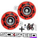 horns SickSpeed 2 PC赤スーパーラウドグリルマウントコンパクトブラストトーンホーンWハーネスP24 SICKSPEED 2PC RED SUPER LOUD GRILLE MOUNT COMPACT BLAST TONE HORN W HARNESS P24