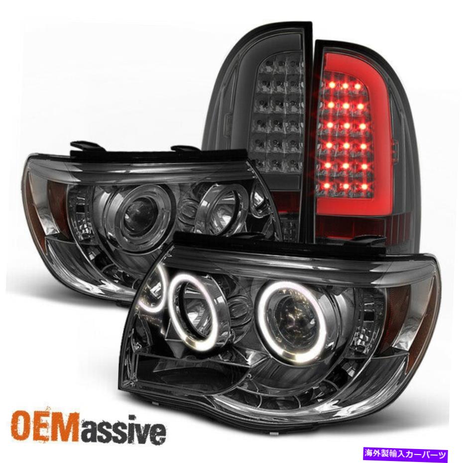 USテールライト フィット05-11トヨタタコマハロープロジェクターヘッドライトW / LEDテールライトセット - 煙 Fits 05-11 Toyota Tacoma Halo Projector Headlights w/ LED Tail Lights Set- Smoke