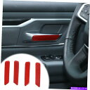 内装パーツ ドッジRAM 1500 2018 +レッドカーボンファイバー用の室内ドアハンドルカバートリムステッカー Interior Door handle C...