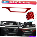 内装パーツ 2本の赤い車のCDパネルカバーデカールカーボンファイバーステッカーのトリム2018-21 2PCS Red Car CD Panel Cover D...