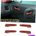 内装パーツ ダッジ充電器11-20赤い炭素繊維のための室内ドアハンドルフレームカバートリム Interior Door Handle Frame Cover T...