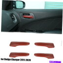 内装パーツ Dodge Charger 11-20赤い炭素繊維のための4ピースのインナードアハンドルフレームカバートリム 4pcs Inner Door Han...
