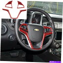 内装パーツ 5xFor Camaro 2010-15ステアリングホイールの石灰化赤カーボンファイバーステッカートリム 5xFor Camaro 2010-15 ...