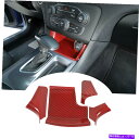 内装パーツ 2011+ Dodge充電器、レッドカーボンファイバーの4ピースセンターギアシフトストレージのトリム 4pcs Center Gear Shift ...
