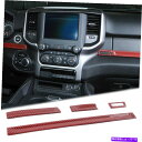 内装パーツ Dodge RAM 1500 2018+レッドカーボンファイバー用センターコンソールパネルトリム装飾ストリップ Center Console Pan...