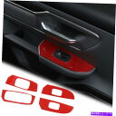 内装パーツ 4ピースウィンドウリフトスイッチカバートリムステッカー2018+レッドカーボンファイバー 4pcs Window Lift Switch Cover...