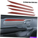 内装パーツ Dodge Ram 1500 2018+レッドカーボンインテリアの4ピースのドア装飾ストリップのトリム 4pcs Door Decoration S...