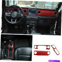 内装パーツ JEEP Wrangler JL 18-2021レッドカーボンファイバーコンソールダッシュボード+ギアシフトパネル For Jeep Wrangle...